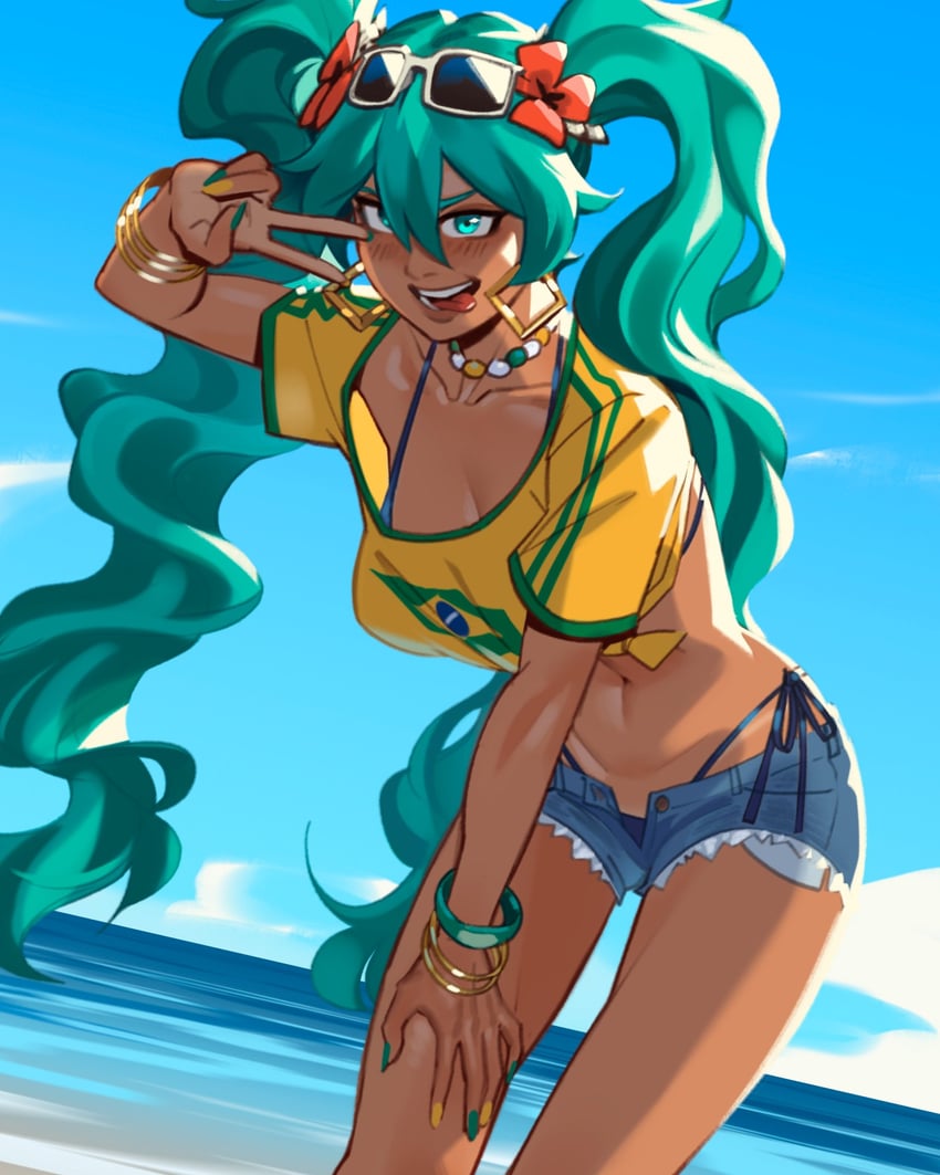 hatsune miku and brazilian miku (vocaloid) drawn by hekutoru