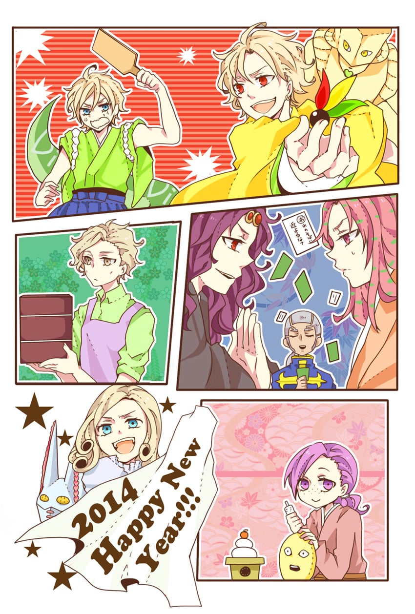 dio brando, kars, kira yoshikage, diego brando, diavolo, and 6 more (jojo no kimyou na bouken and 6 more) drawn by riku_(odd)