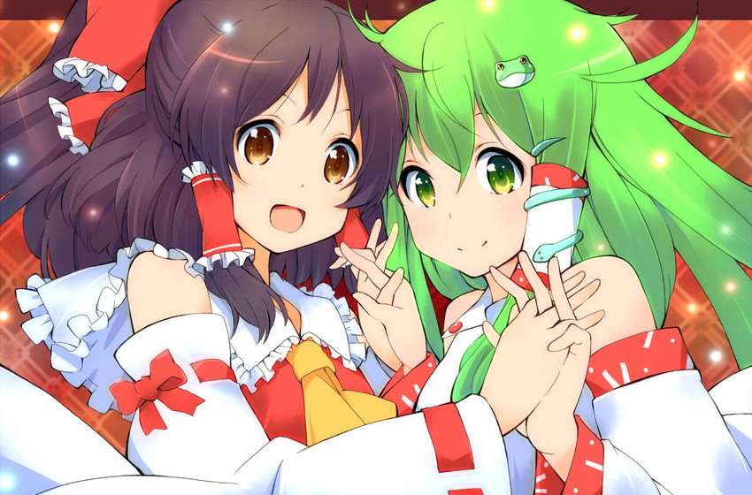 hakurei reimu and kochiya sanae (touhou) drawn by wara_(warapro)