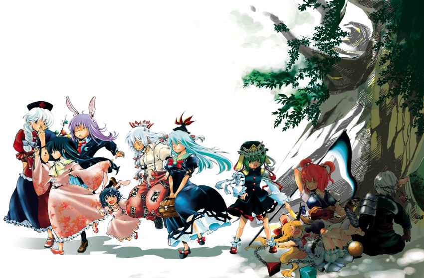 reisen udongein inaba, fujiwara no mokou, kamishirasawa keine, houraisan kaguya, ibuki suika, and 4 more (touhou) drawn by sano_sanoko