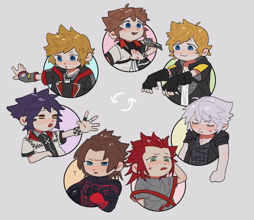 sora, roxas, riku, axel, ventus, and 2 more (kingdom hearts) drawn by lalalalife15