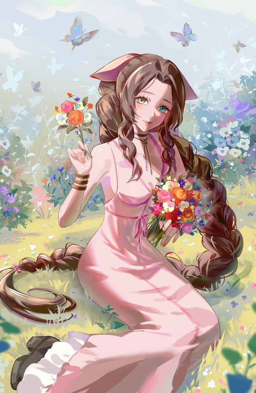 aerith gainsborough (final fantasy and 3 more) drawn by yubuki_i