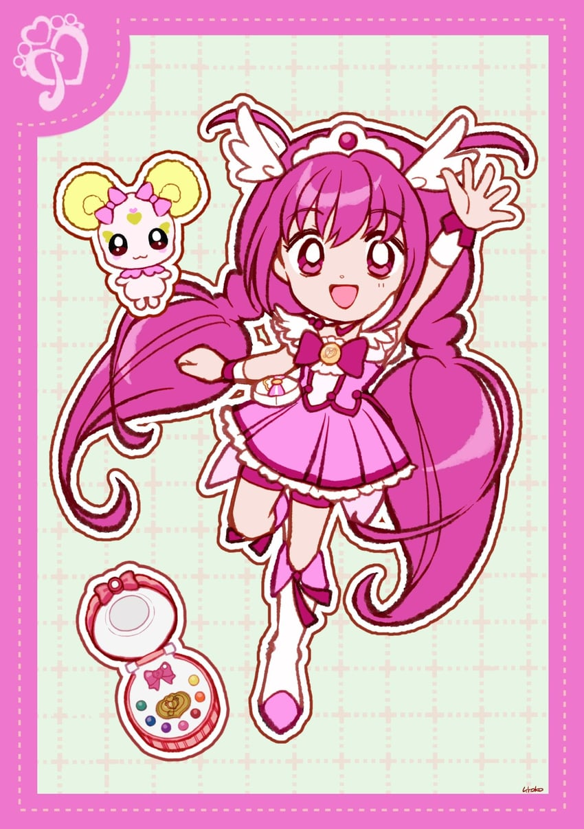 hoshizora miyuki, cure happy, and candy (precure and 1 more) drawn by uwded_207