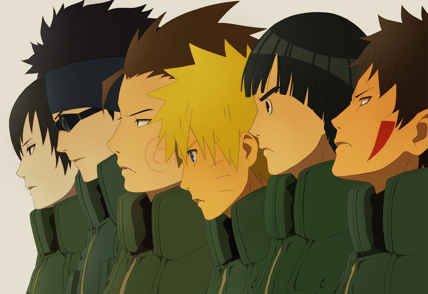 uzumaki naruto, rock lee, sai, inuzuka kiba, akimichi chouji, and 1 more (naruto and 1 more) drawn by yuhka