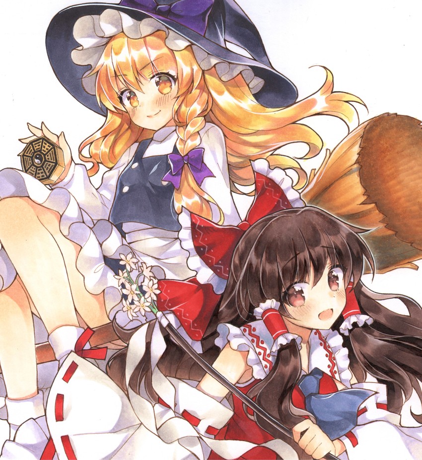 hakurei reimu and kirisame marisa (touhou and 1 more) drawn by mugicha_(mugicha0929)