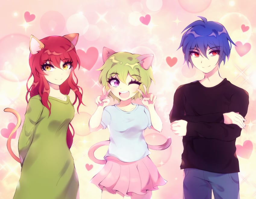 raku-chan, koneko-chan, and hitoshi-san (nyan neko sugar girls) drawn by ninhawesome