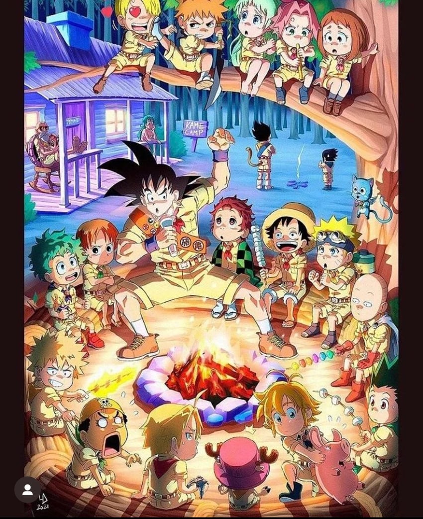 son goku, monkey d. luffy, midoriya izuku, uraraka ochaco, bakugou katsuki, and 12 more (one piece and 8 more) drawn by luciano_dam