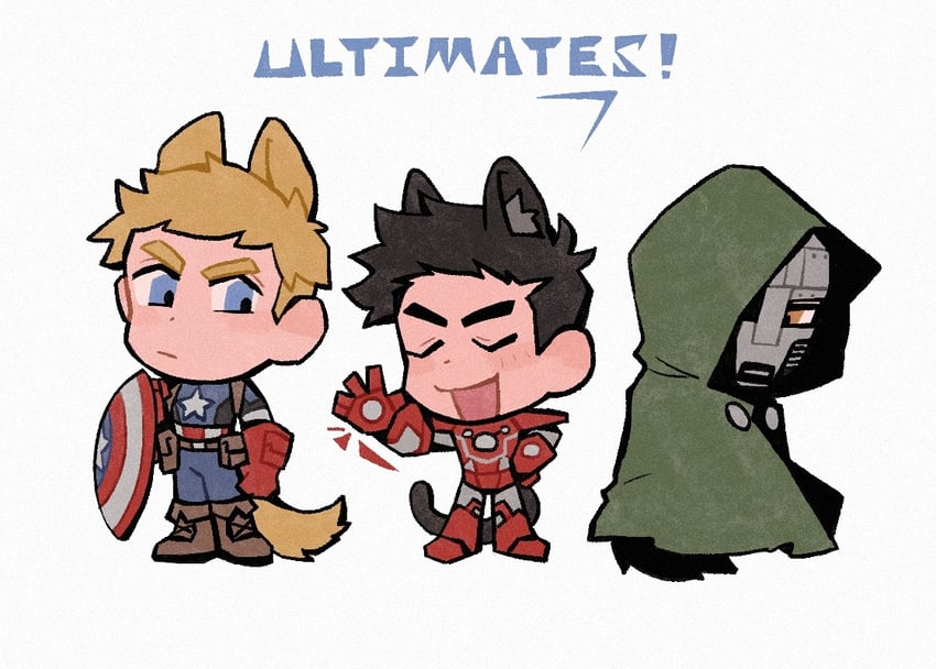 steve rogers, captain america, tony stark, iron man, and doctor doom (marvel and 1 more) drawn by weibo_7899261198