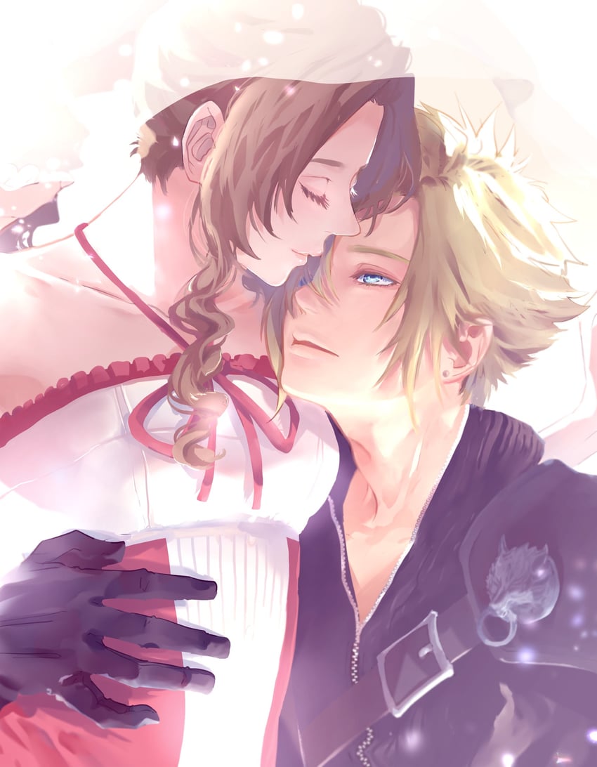 cloud strife and aerith gainsborough (final fantasy and 4 more) drawn by demi_co