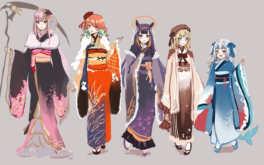 gawr gura, mori calliope, ninomae ina'nis, takanashi kiara, and watson amelia (hololive and 1 more) drawn by ten-chan_(eternal_s)