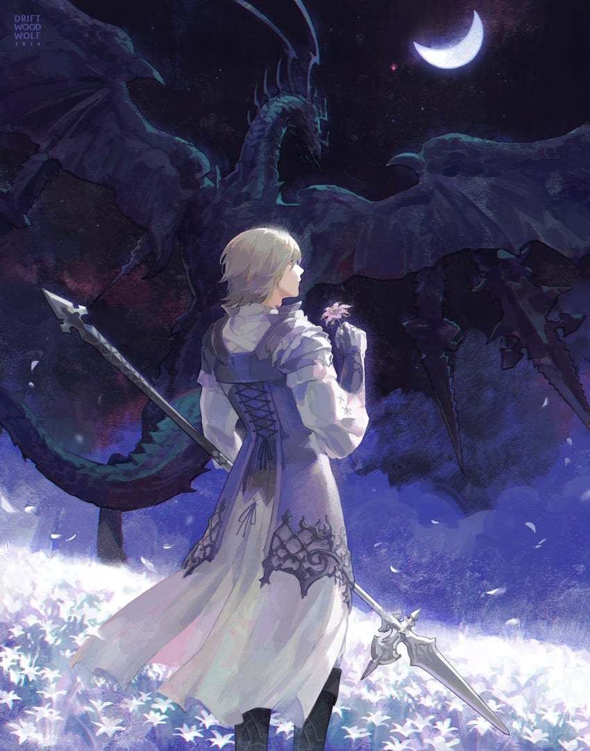 dion lesage and bahamut (final fantasy and 1 more) drawn by driftwoodwolf