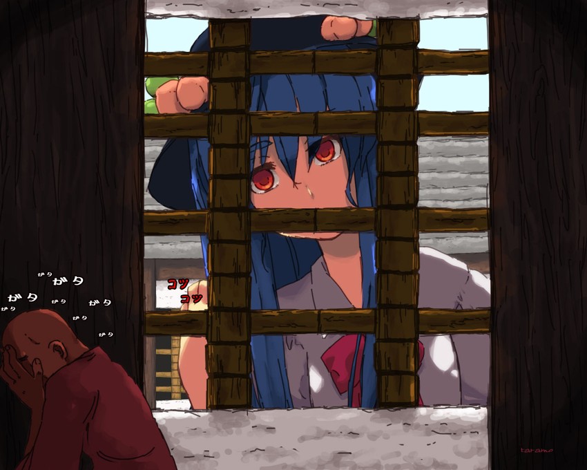 hinanawi tenshi and villager (touhou and 1 more) drawn by taramo