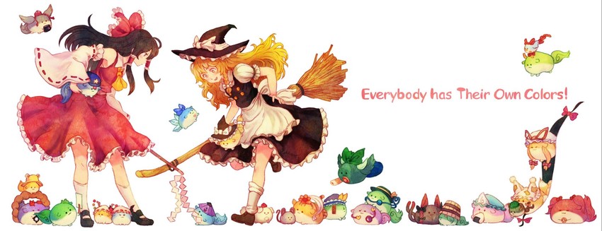 hakurei reimu, kirisame marisa, remilia scarlet, flandre scarlet, kochiya sanae, and 22 more (touhou) drawn by terrajin