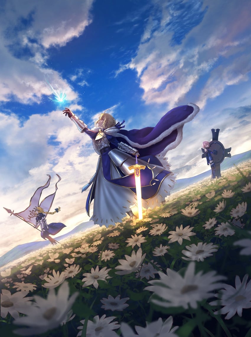 artoria pendragon, saber, mash kyrielight, and jeanne d'arc (fate and 1 more) drawn by asagi_futsuka