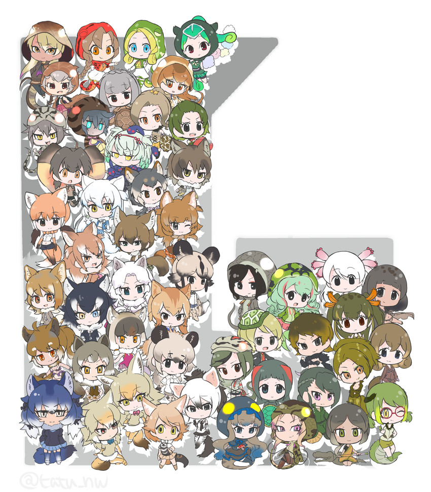 grey wolf, dhole, tsuchinoko, coyote, african wild dog, and 45 more (kemono friends) drawn by tatsuno_newo