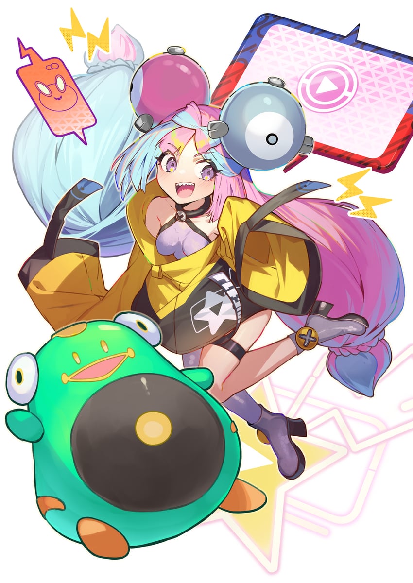 iono, rotom, rotom phone, magnemite, and bellibolt (pokemon and 1 more) drawn by kikkaiki
