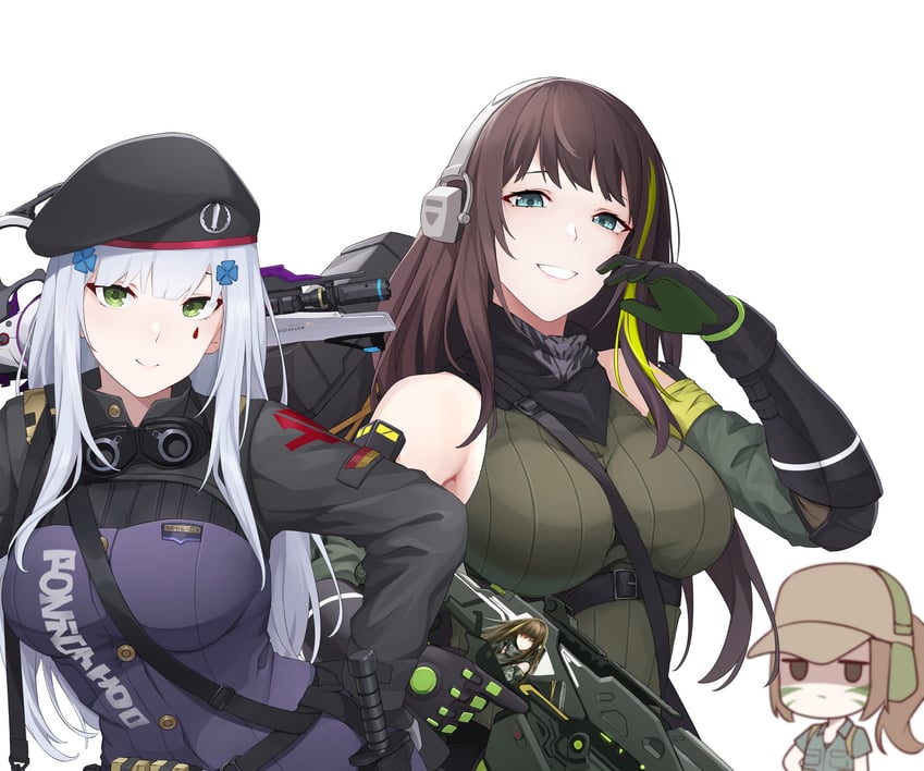 hk416, m4a1, kestrel, dusk, and urban tracker (girls' frontline and 2 more) drawn by narchiart