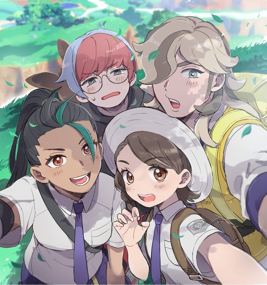 juliana, nemona, arven, and penny (pokemon and 1 more) drawn by 999ochan