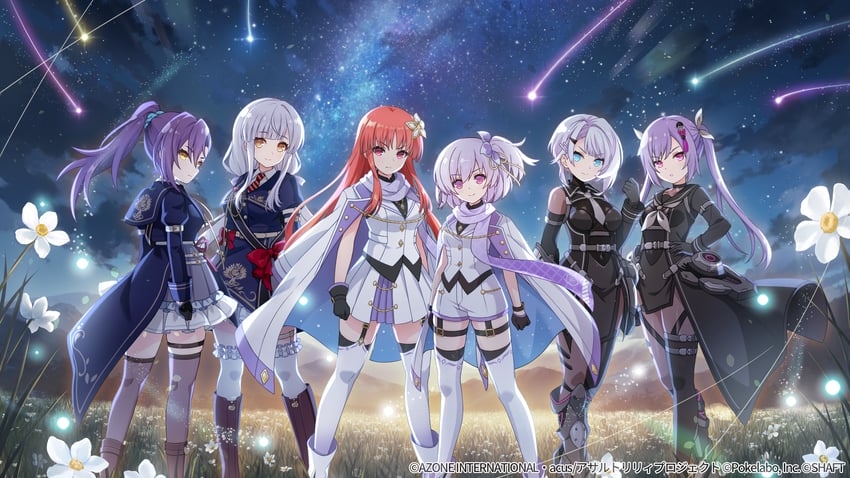 kon kanaho, hitotsuyanagi riri, shirai yuyu, aizawa kazuha, matsumura fuuka, and 1 more (assault lily)