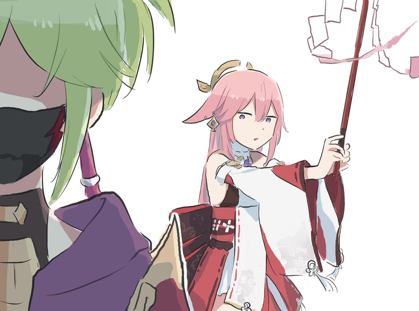 yae miko and kuki shinobu (genshin impact) drawn by xinzoruo