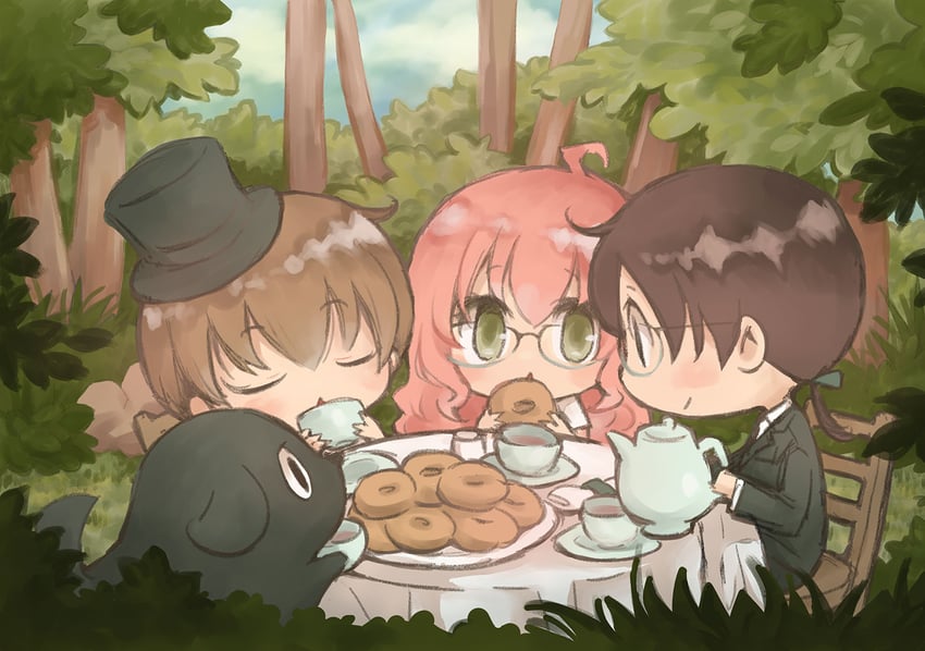 loki, hel, fenrir, and yamino ryuusuke (matantei loki ragnarok) drawn by kinoshita_sakura