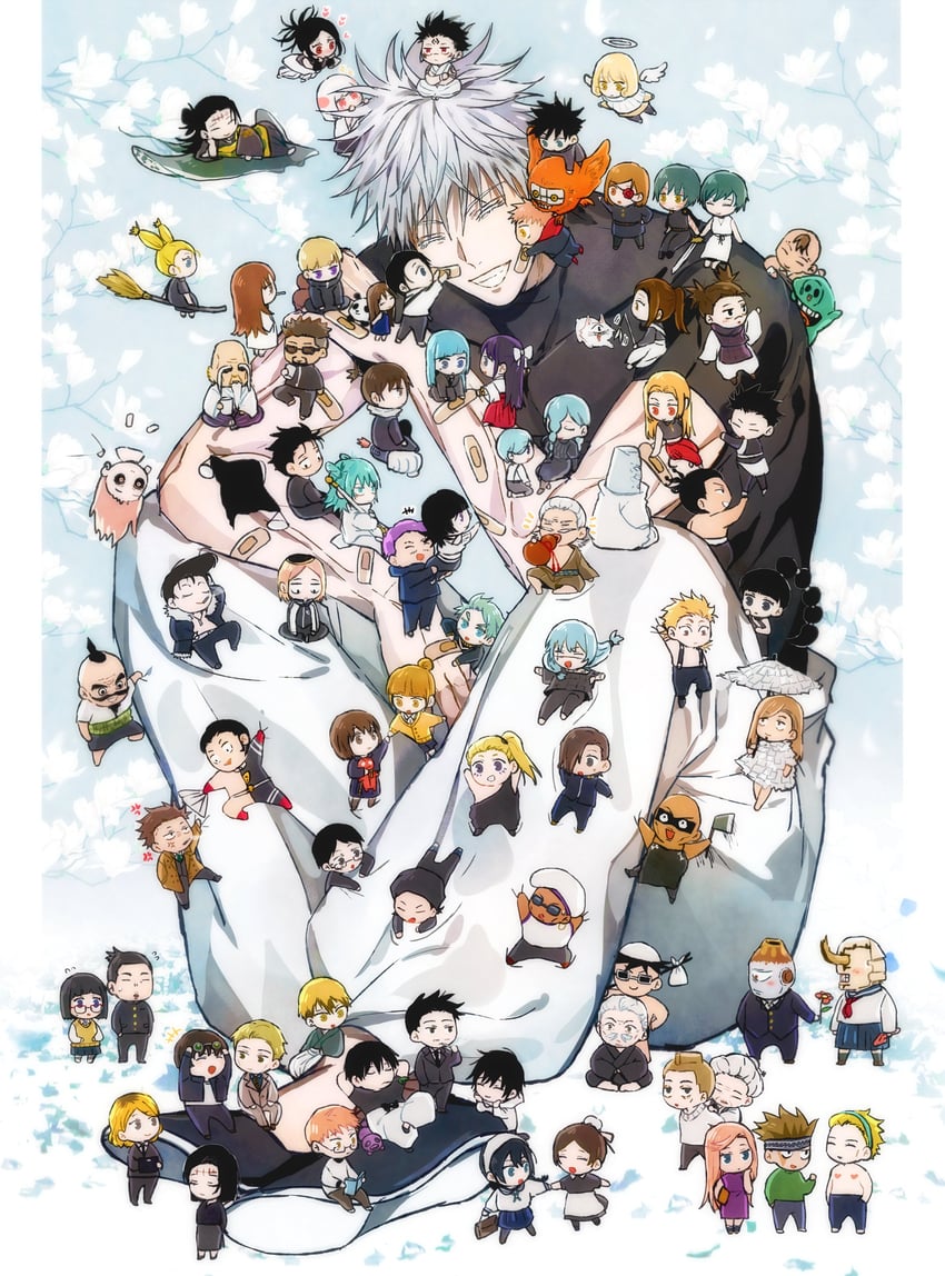 gojou satoru, itadori yuuji, fushiguro megumi, kugisaki nobara, getou suguru, and 58 more (jujutsu kaisen) drawn by yoon_(dmsco1803)