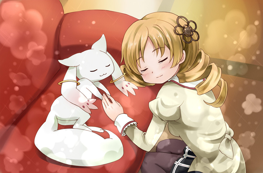 tomoe mami and kyubey (mahou shoujo madoka magica) drawn by blue_door