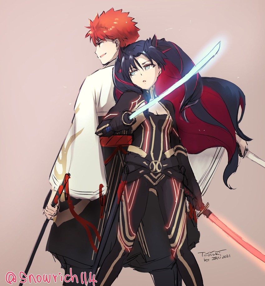 emiya shirou, ishtar, senji muramasa, and space ishtar (fate and 1 more) drawn by iida_toyoyuki