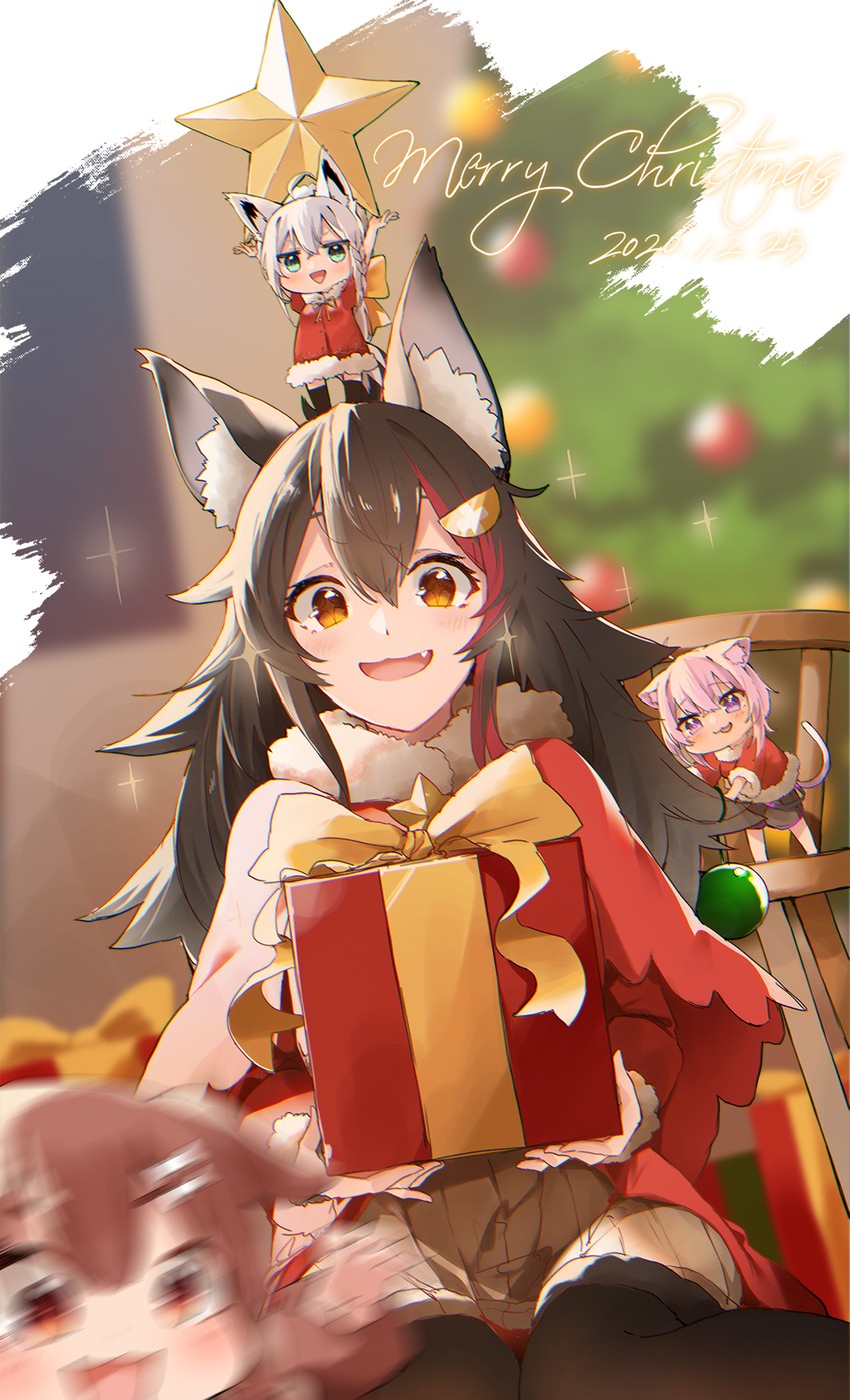 shirakami fubuki, nekomata okayu, ookami mio, and inugami korone (hololive) drawn by toto_(kuro_toto)