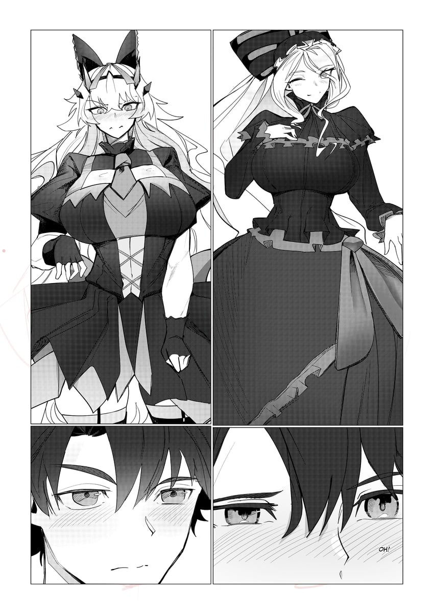 fujimaru ritsuka, barghest, rory mercury, and shalltear bloodfallen (fate and 3 more) drawn by obazzotto