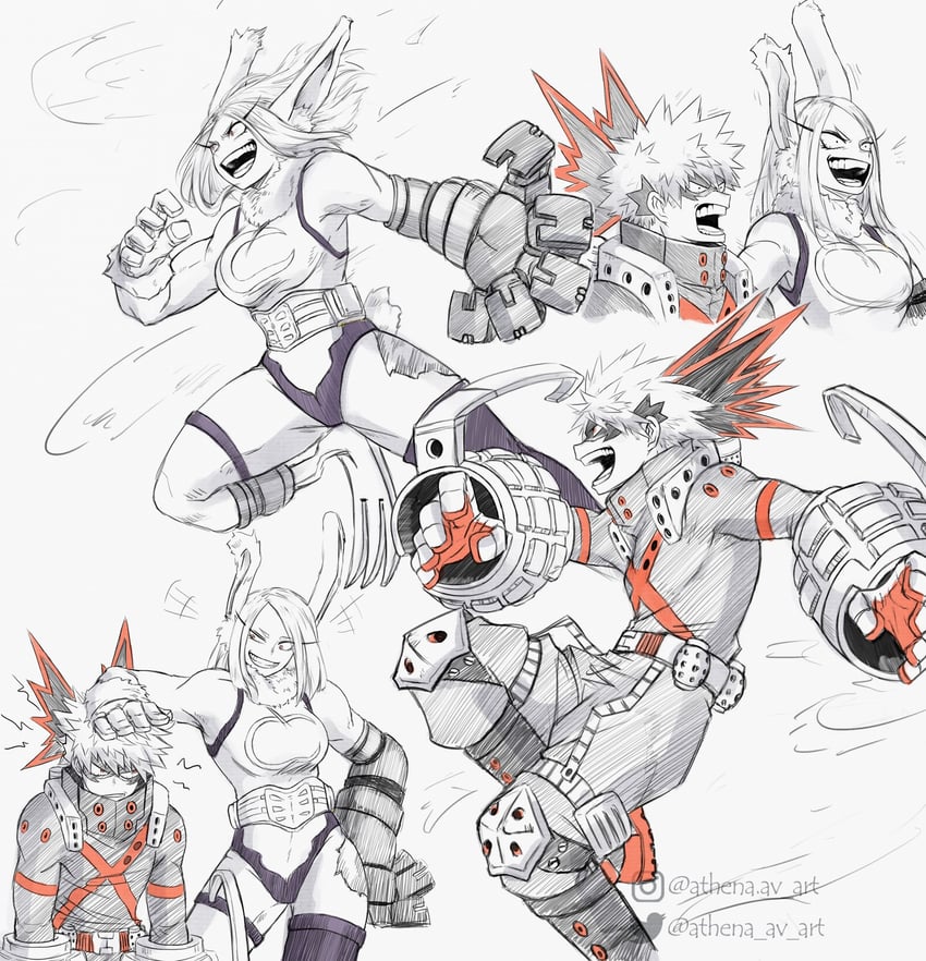 mirko and bakugou katsuki (boku no hero academia) drawn by athena_av