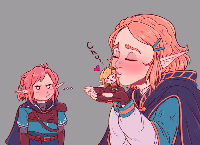 link and princess zelda (the legend of zelda and 2 more) drawn by redundantz