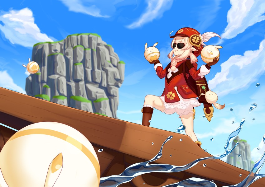 klee, dodoco, and jumpy dumpty (genshin impact) drawn by dd_che_shen