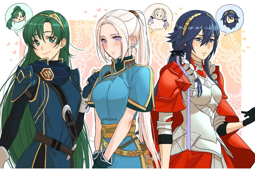 lucina, edelgard von hresvelg, and lyn (fire emblem and 4 more) drawn by maze_draws