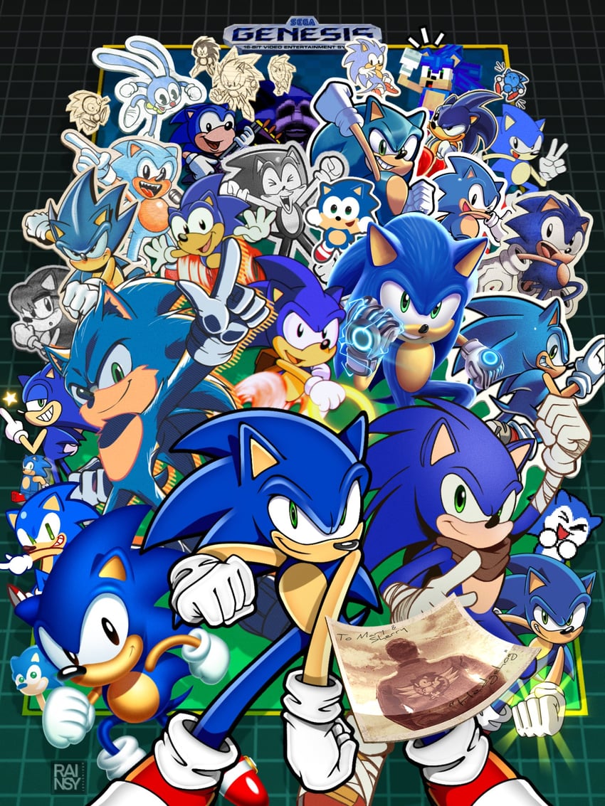 sonic the hedgehog, classic sonic, nicky, majin sonic, mr. needlemouse, and 2 more (cookie run and 15 more) drawn by rainsy