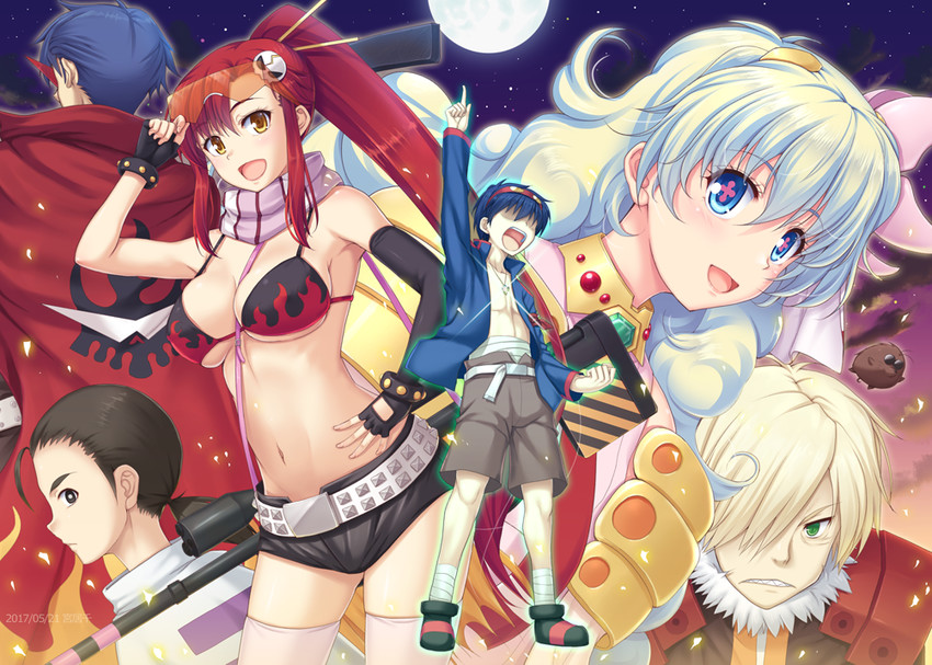 yoko littner, nia teppelin, simon, kamina, viral, and 1 more (tengen toppa gurren lagann) drawn by miyai_sen