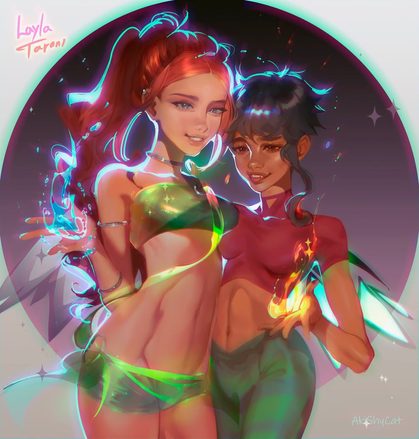 aisha and taranee cook (winx club and 1 more) drawn by akishycat