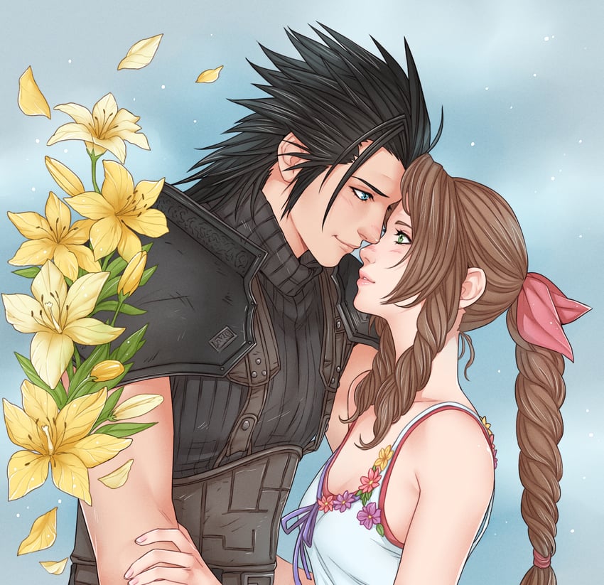 aerith gainsborough and zack fair (final fantasy and 2 more) drawn by crylin6