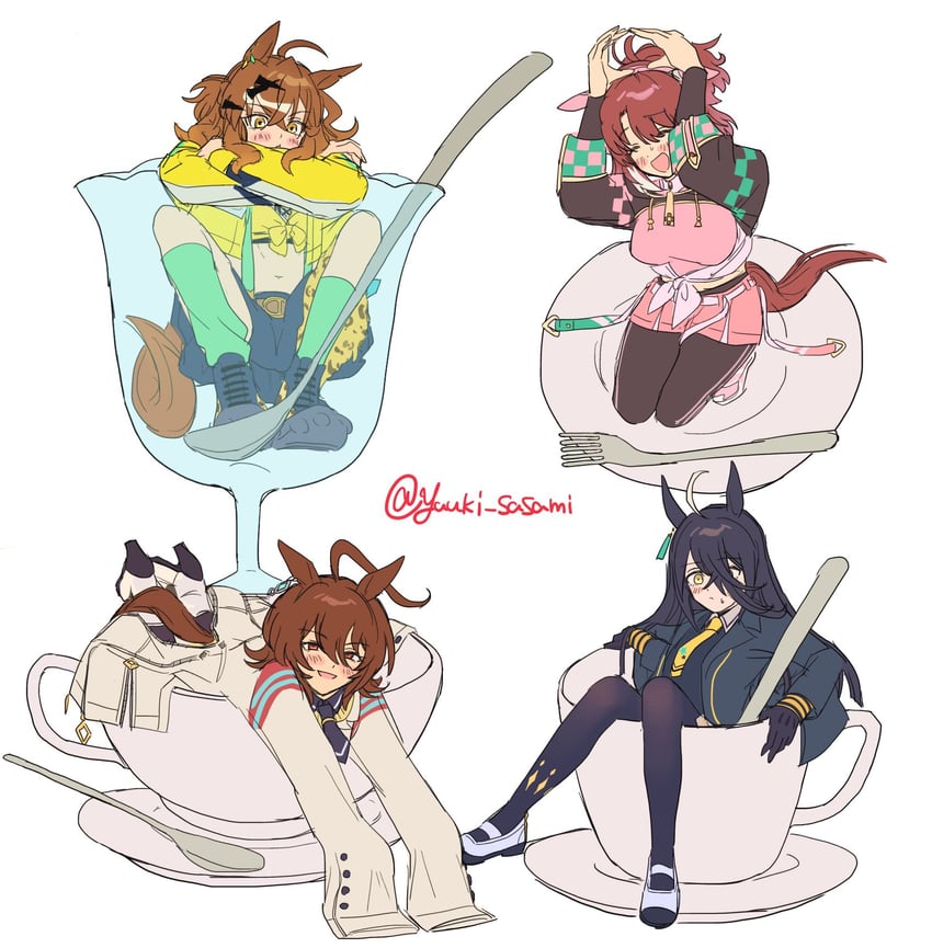 agnes tachyon, manhattan cafe, jungle pocket, and dantsu flame (umamusume) drawn by yuuki_sasami