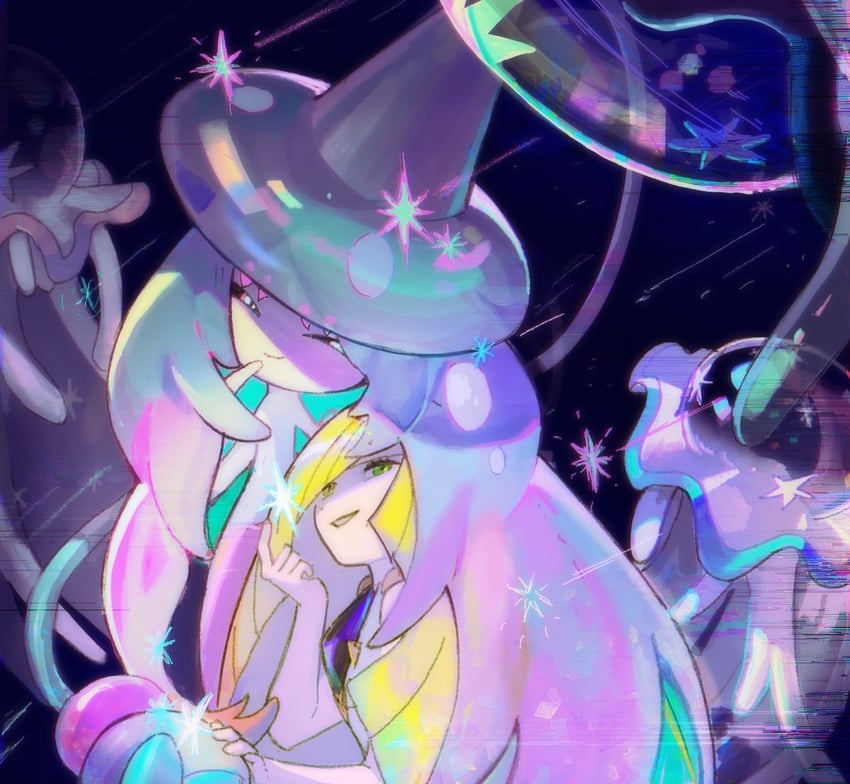 lusamine, hatterene, and nihilego (pokemon and 1 more) drawn by majyo_(witch_poke)