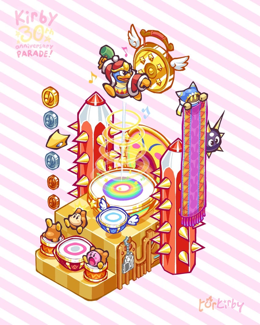 kirby, waddle dee, king dedede, magolor, gordo, and 2 more (kirby and 1 more) drawn by torkirby
