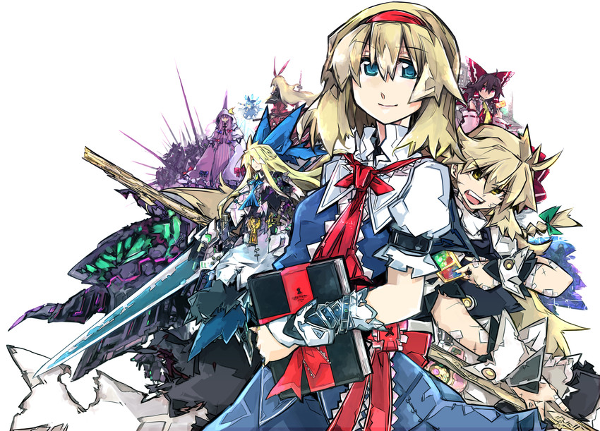 hakurei reimu, kirisame marisa, alice margatroid, cirno, patchouli knowledge, and 2 more (touhou) drawn by beru