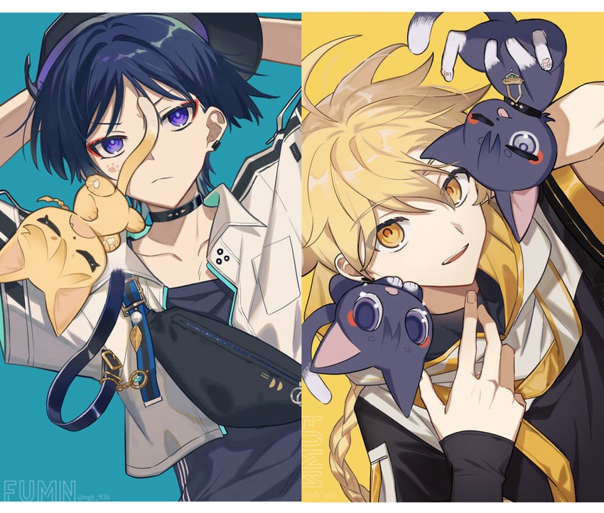 aether, wanderer, and scaramouche (genshin impact) drawn by nagatani_(ngt_926)
