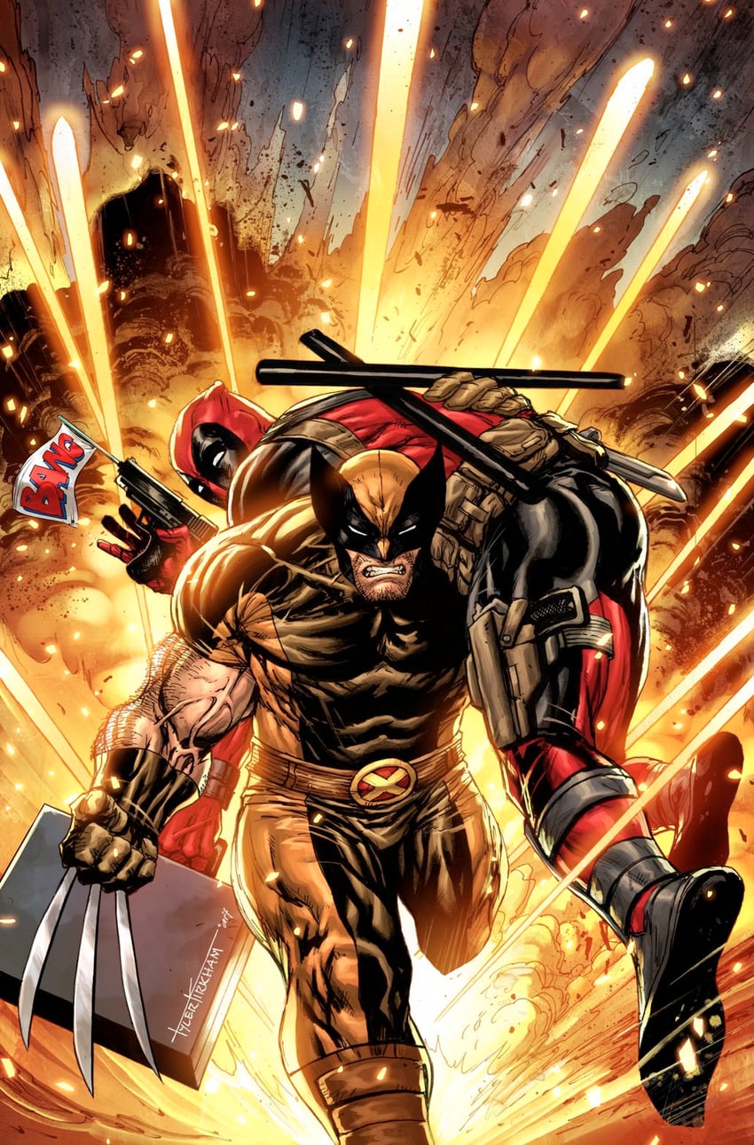 wolverine and deadpool (marvel and 2 more) drawn by tyler_kirkham