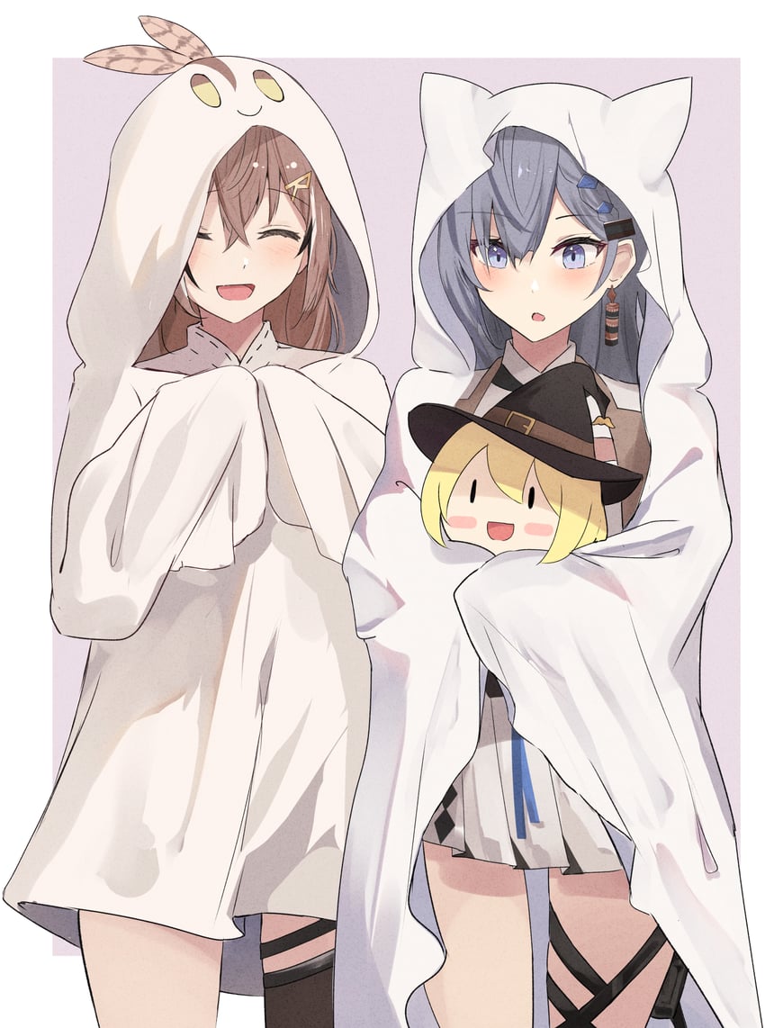 nanashi mumei, watson amelia, vestia zeta, smol ame, and boomei (hololive and 2 more) drawn by shuuzo3