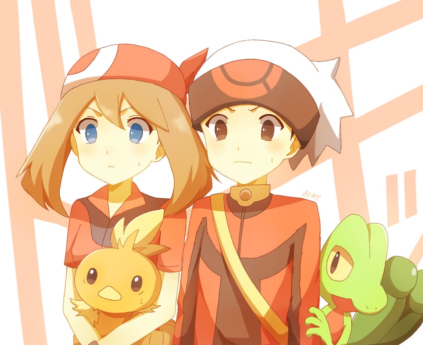 may, brendan, torchic, and treecko (pokemon and 1 more) drawn by ymzmi