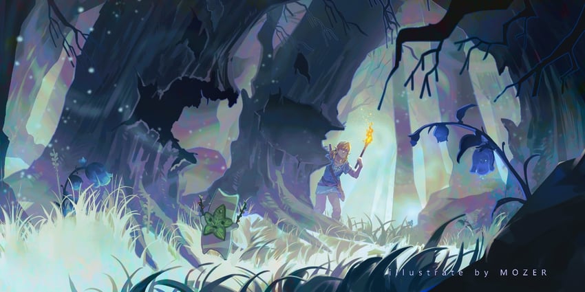 link and korok (the legend of zelda and 1 more) drawn by mozer_(zerlinda)