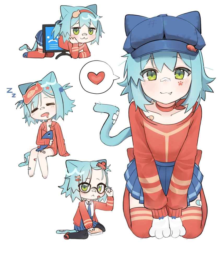 mita, cool mita, crazy mita, mila, sleepy mita, and 1 more (indie virtual youtuber and 1 more) drawn by krumroll_(artist)