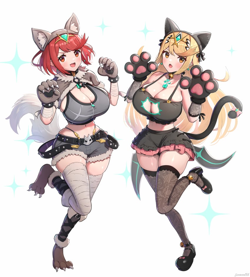pyra and mythra (xenoblade chronicles and 1 more) drawn by gonzarez