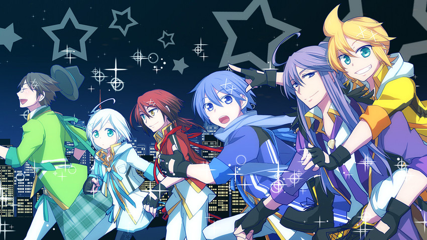kagamine len, kaito, kamui gakupo, hiyama kiyoteru, utatane piko, and 1 more (vocaloid) drawn by haru_aki